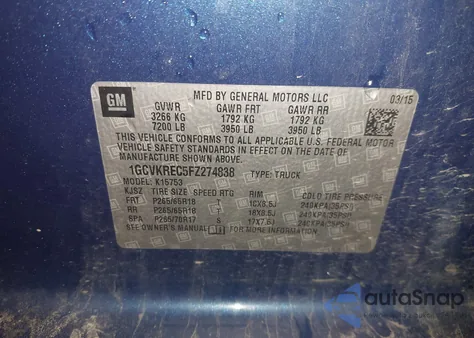 2015 Chevrolet Silverado 1500 2Lt z USA, uszkodzony, nr VIN 1GCVKREC5FZ274838